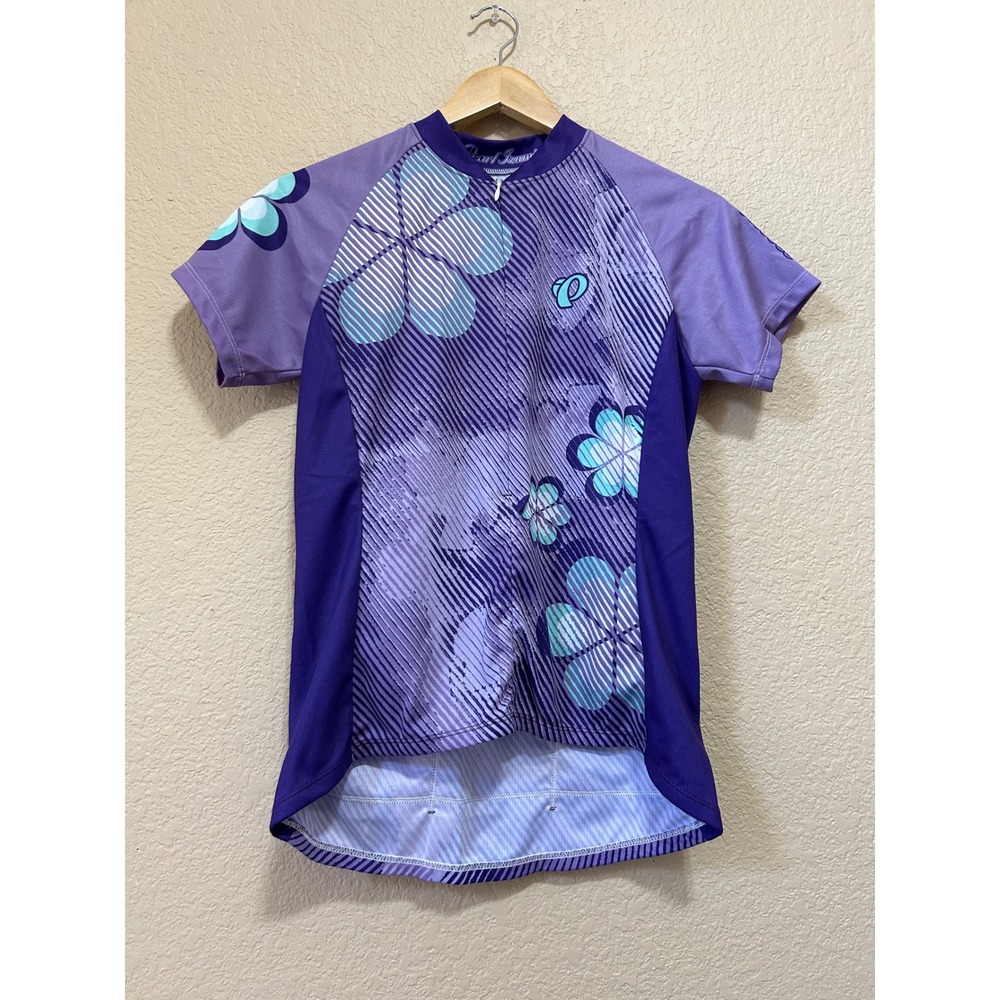 Pearl Izumi Medium Floral Cycling Jersey Purple Short Sleeve Bike Top Zip Pocket